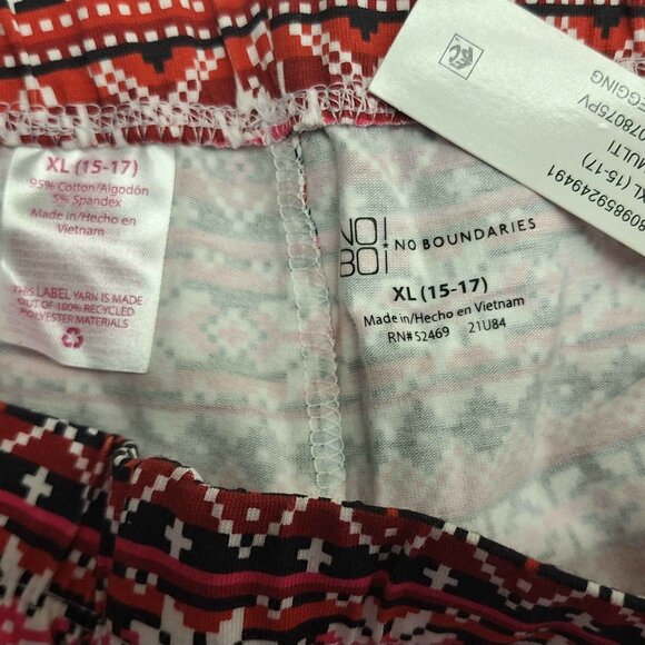 No Boundaries Christmas Fair Isle Ankle Leggings XL 15-17 Red Holiday Print NWT - Picture 3 of 3
